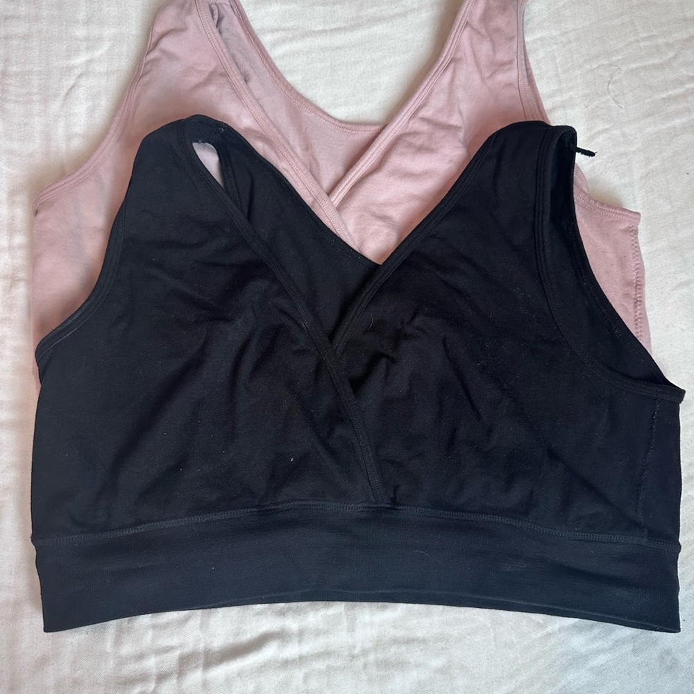 Seraphine Black & Dusty Pink nursing Crossover Sleep Bralette Duo